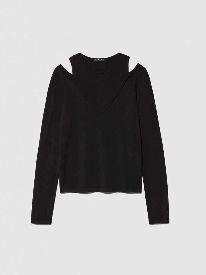 Sweater with porthole - women's crew neck sweaters - Black | Sisley image number 6